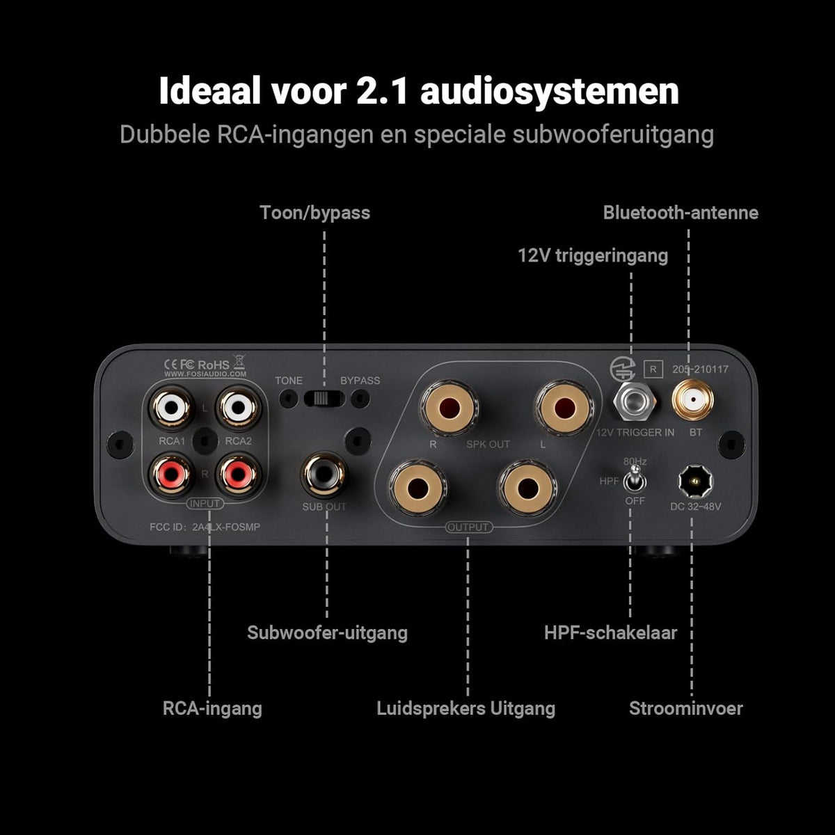 Fosi Audio BT20A MAX Stereo Hifi-versterker, 300 Wx2 Audioversterker met PFFB-technologie, LDAC Bluetooth 6.0, Dubbele Onafhankelijke Voeding, Afstandsbediening, voor 2.1-systemen en Home Audio