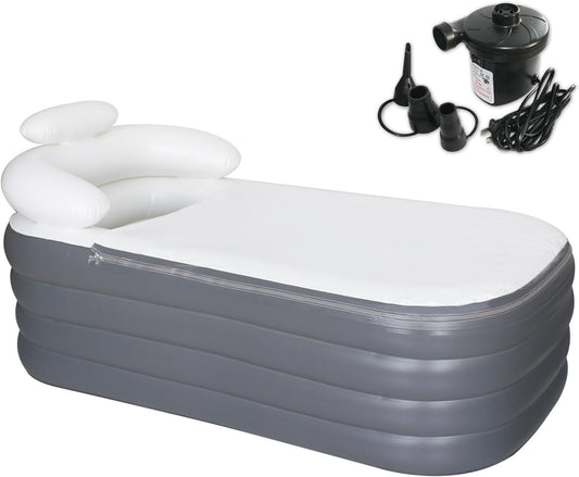 Opblaasbaar Inweekbad Voor Volwassenen – Draagbaar Ijsbad, Spa Bad, Opblaasbaar Bad, Ontspanningsbad – Ruim Formaat 164 x 84 x 51 cm – Met Hoofdsteun En Bekerhouder
