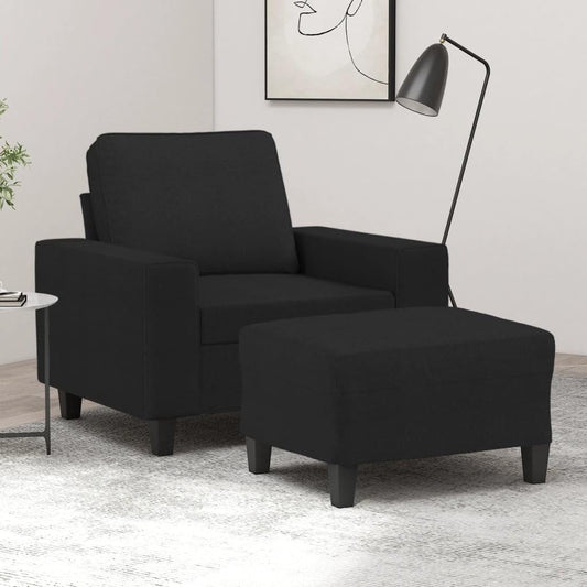 Fauteuil met kruk – Loungestoel – Armleuningstoel – Leesstoel – Moderne stoel – Zacht gevoerd en ademende polyester stof – Robuust multiplex en metalen frame