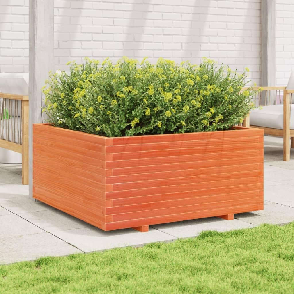 Flower Box Wax Brown 100 x 100 x 49.5 cm Solid Pine Wood Flower Box on Legs Pot with Trellis Planter Patio - QUORE