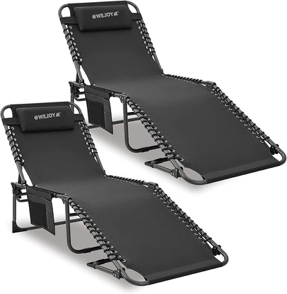 #WEJOY Set van 2 campingligstoelen, zonnebed met zijzak en kussen, draagbaar en licht driepootbed, tot 120 kg, 190 x 59 x 34/37 cm, voor outdoor, reizen, tuin