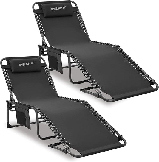 #WEJOY Set van 2 campingligstoelen, zonnebed met zijzak en kussen, draagbaar en licht driepootbed, tot 120 kg, 190 x 59 x 34/37 cm, voor outdoor, reizen, tuin