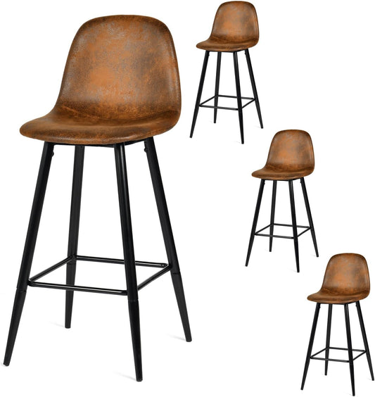MEUBLE COSY Barkrukken, set van 4 barstoel vintage, met rugleuning en voetensteun, van kunstsuède, metalen poten, voor bistro, café, keuken, bruin, 45,5x49x103,5cm