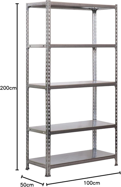 Simon Rack Stellingkast Metaal, 2000x1000x500 mm, Buigpunt 180, 5 Verstelbare Niveaus, Metalen Planken, Robuust Opslagrek voor Garage, Kelder en Werkplaats, Grijs – SimonClick