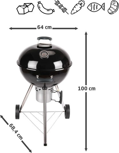 Amig - Fireplus Draagbare Houtskoolbarbecue - Ronde barbecue met deksel en wielen - Met ventilatiesysteem en aslade - Stalen grillrooster Ø53,5 cm - Afmetingen: 68,4 x 64 x 100 cm