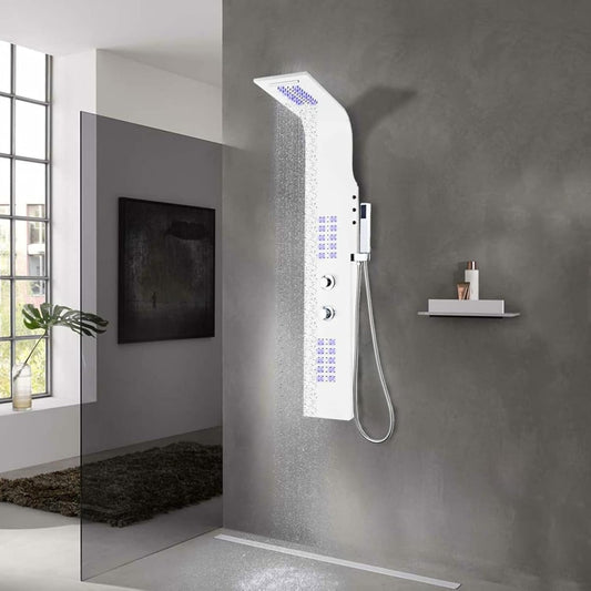 Douchepaneel – Douchekolom – Regendouche – Massagejets – Handdouche – Aluminium – 130 cm Hoog – LED Verlichting