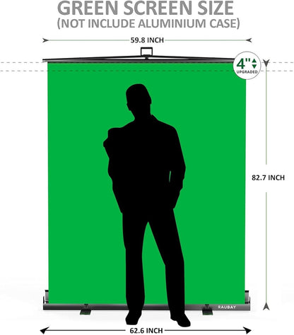 【Eenvoudige installatie】 RAUBAY 152 x 200 CM opvouwbare groene schermachtergrond, draagbare intrekbare Chroma Key-paneel fotoachtergrond met standaard voor videoconferenties, fotostudio's, streaming