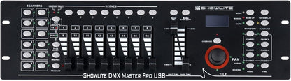 Showlite Master Pro 192-kanaals DMX-controller (voor professionele lichtsturing, USB-aansluiting voor gegevensopslag, max. 240 scènes geheugen, Midi-input: 5-polige standaardinterface)