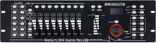 Showlite Master Pro 192-kanaals DMX-controller (voor professionele lichtsturing, USB-aansluiting voor gegevensopslag, max. 240 scènes geheugen, Midi-input: 5-polige standaardinterface)