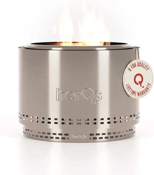 herQs Chief - Rookvrije vuurkorf van roestvrij staal Ø68 cm voor 8-12 personen – Smokeless firepit met secundaire verbranding – Inclusief draagtas en asopvangbak - voor grote tuin en evenementen