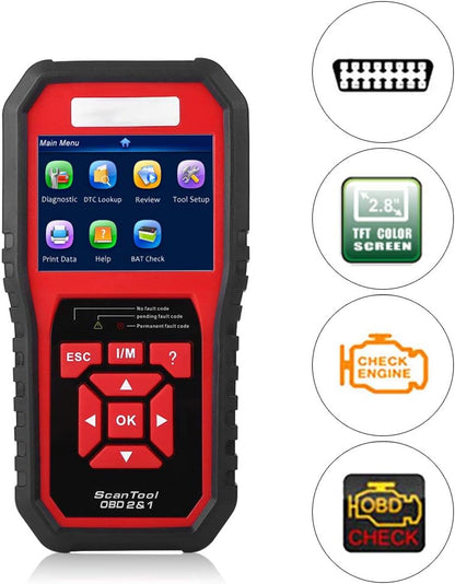 OBD2 Scanner – Auto Diagnoseapparaat – Foutcode Uitlezer – Check Engine Reader – EOBD Scanner – One-Click I/M Readiness – Kleurenscherm Met Geluidssignaal