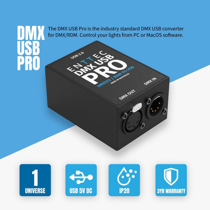 USB naar DMX/RDM interface – DMX interface – USB DMX interface – DMX dongle – DMX converter – 1 universum, 512 kanalen – 1500 V volledige isolatie en interne frame buffering