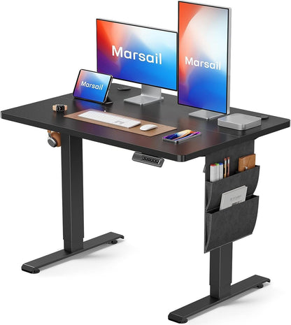 Marsail Staande bureau in hoogte verstelbaar, elektrisch sta-bureau met Staragetas, staand bureau voor thuiskantoor, computerbureau, vooraf ingestelde geheugen met hoofdtelefoonhaak, 100 x 60 cm