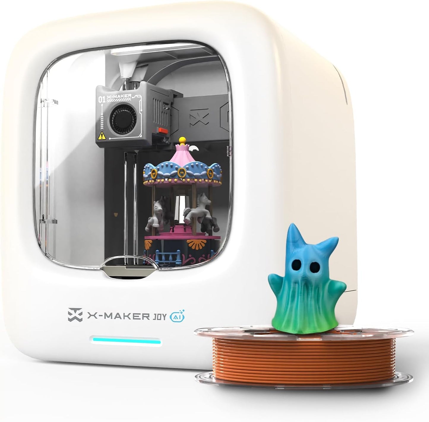 AI-Aangedreven X-MAKER JOY 3D-Printer Voor Kinderen, Volledig Gemonteerde Mini 3D-Printer Met Snelheid Tot 400 Mm/s, Automatisch Nivelleren, 1500+ Modellen & 16+ Modules，Kerstcadeau