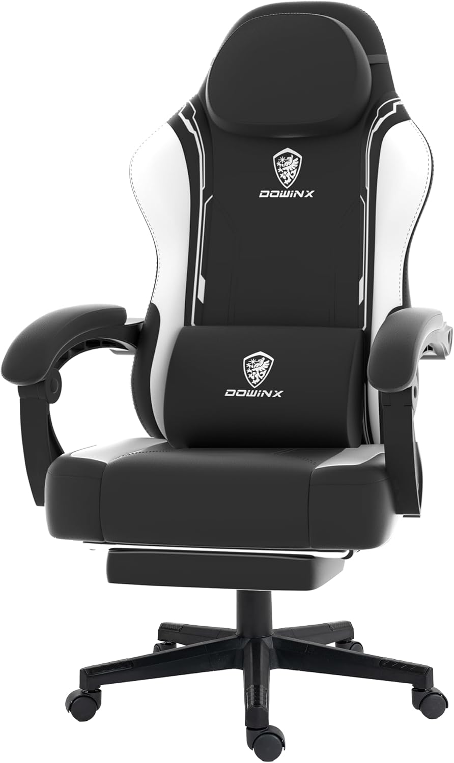 Dowinx Gaming Chair, Ergonomic PU Leather Gamer Chair with Lumbar Support, PC Chair with Widened Backrest, Maximum Load 150 kg, White - QUORE