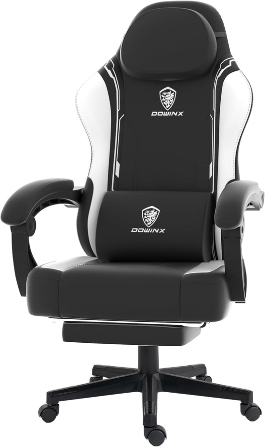 Dowinx Gaming Chair, Ergonomic PU Leather Gamer Chair with Lumbar Support, PC Chair with Widened Backrest, Maximum Load 150 kg, White - QUORE