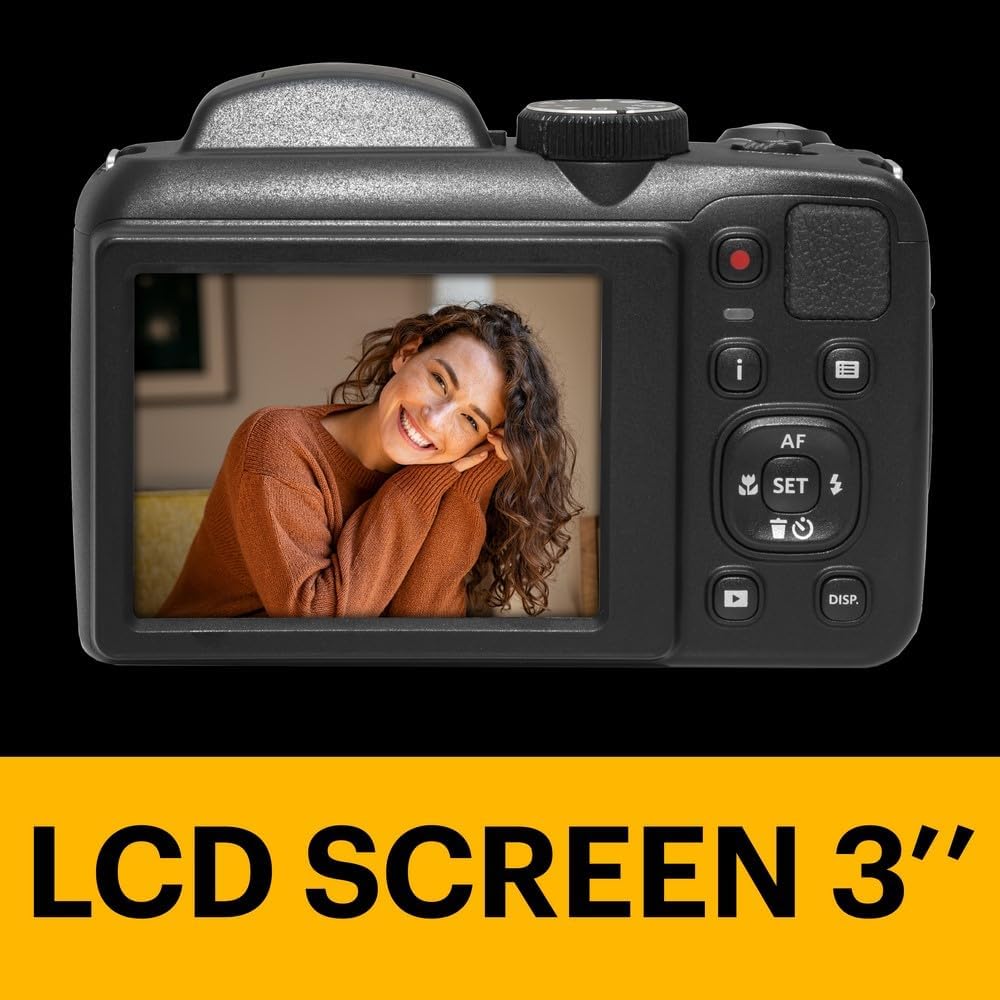 KODAK Pixpro Astro Zoom AZ255 + SD-geheugenkaart 32 GB - 16 MP digitale bridge camera, 25 x zoom, 1080p HD-video, 24 mm groothoek, LCD-display 3, AA-batterij, zwart