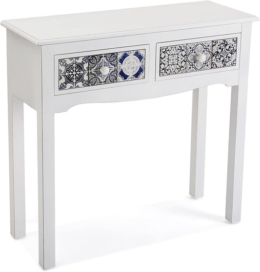 Versa Pireo Smalle hal of vestibule Entree hal meubilair, Console Tafel, met 2 lades, Afmetingen (H x B x H) 78 x 30 x 81 cm, Hout MDF, Kleur Wit