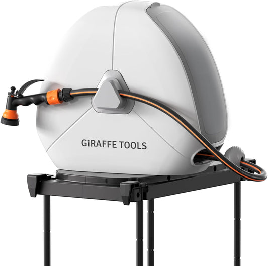 Giraffe Tools Intrekbare slanghaspel met 25 m, zware grondmontage tuinslanghaspel, met 9 functies sproeier en flexibele draaibare basis