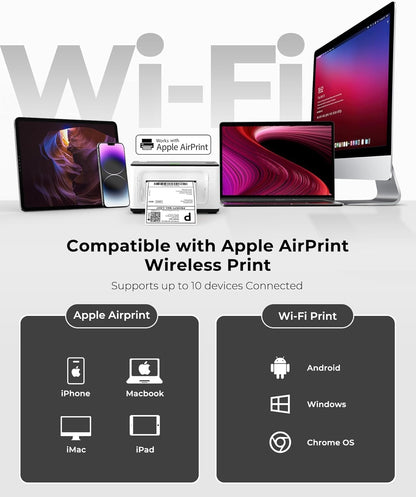 MUNBYN Draadloze Thermische Printer, WiFi-verzendlabelprinter Compatibel met iPhone iPad macOS Android Windows Chromebook Etsy Ebay USPS voor thuisgebruik door kleine bedrijven, 941 AirPrint