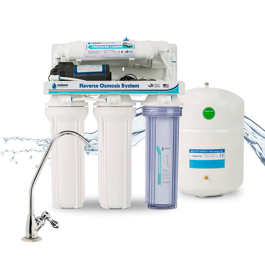 Nature Water Professionals Omgekeerde osmose-uitrusting, 5 niveaus, capaciteit voor 6 l, incl. 75 GPD-membraan, watertank, pomp en filter
