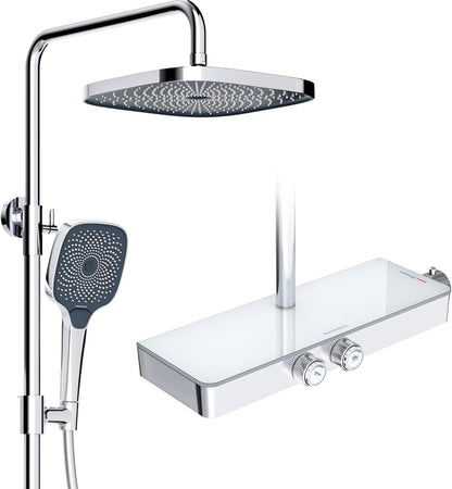 Douche Systeem – Douche Set – Regendouche – Handdouche – Thermostaatkraan – Eenvoudige Eén-Knop Bediening – Grote 26x26 cm Regendouche