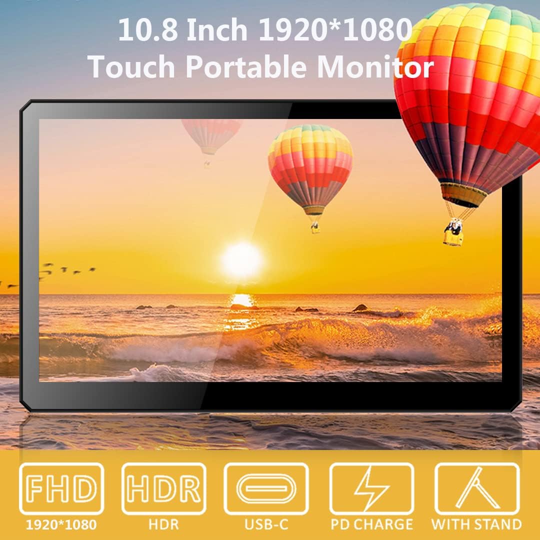 Draagbare Monitor Touchscreen – Mobiel Scherm – Extra Display – Tweede Beeldscherm – Compact Scherm – 10,8 Inch – Full HD 1920x1080 – HDMI & USB-C