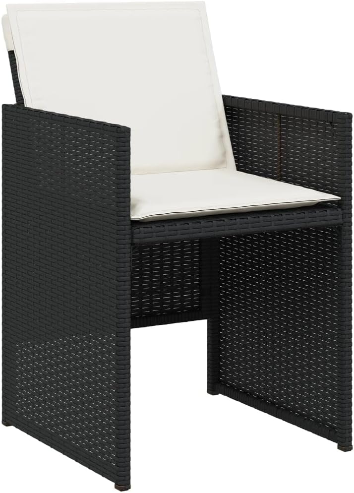 Gecheer Set of 5 Garden Dining Group, 4 People, Rattan Garden Furniture Set, Garden Lounge, 4 Chairs with Table, Balcony Furniture, Patio Furniture Set, Garden Furniture, Cushion, Black - QUORE