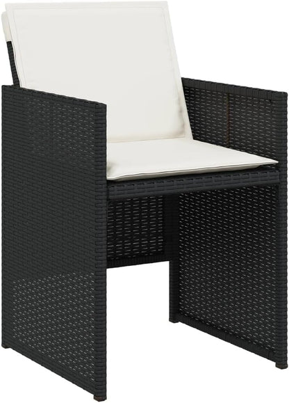 Gecheer Set of 5 Garden Dining Group, 4 People, Rattan Garden Furniture Set, Garden Lounge, 4 Chairs with Table, Balcony Furniture, Patio Furniture Set, Garden Furniture, Cushion, Black - QUORE