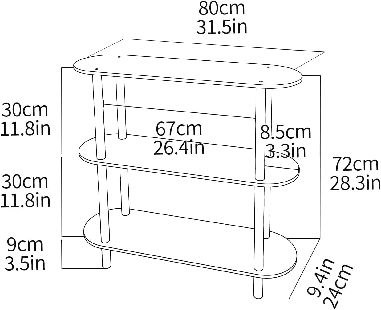 Acryl Boekenplank Transparante, Consoletafel Bijzettafel, Opbergorganizer Display Plank (3 Niveaus Transparant)