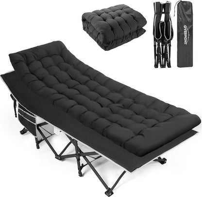 OVERMONT Campingbed, opvouwbaar, met matras, opklapbed, 190 x 71 x 36 cm, draagkracht 250 kg, Oxford-weefsel 2400D, met zijzak, draagtas voor camping, tuin, kantoor, blauw/zwart