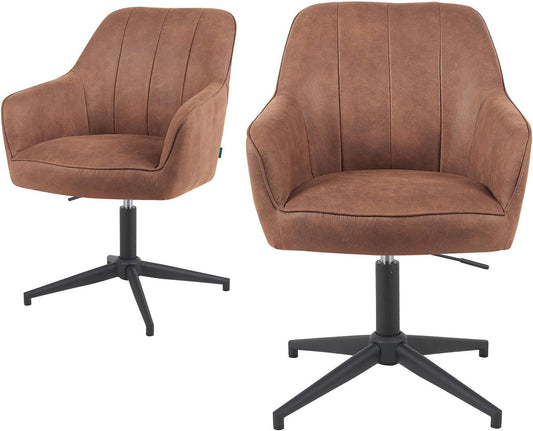DUBI Möbel Mika-Elin Dining Room Chair, Brown, Frame 360° Rotatable, Height Adjustable, Metal Powder-Coated Matt Black - QUORE