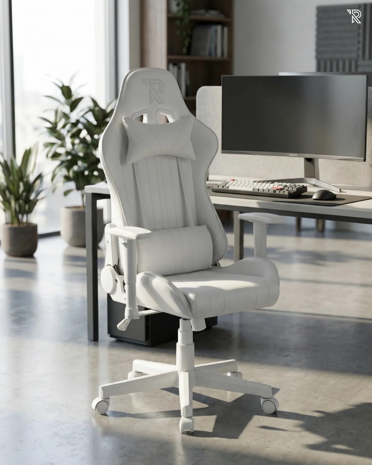 Felix gamestoel - 360° bureaustoel, Verstelbare Armleuningen, Verstelbare Rugleuning, Afneembare en verstelbare kussens, Ergonomische Gaming Chair, Stabiel Metalen onderstel, Gaming Stoel - Wit