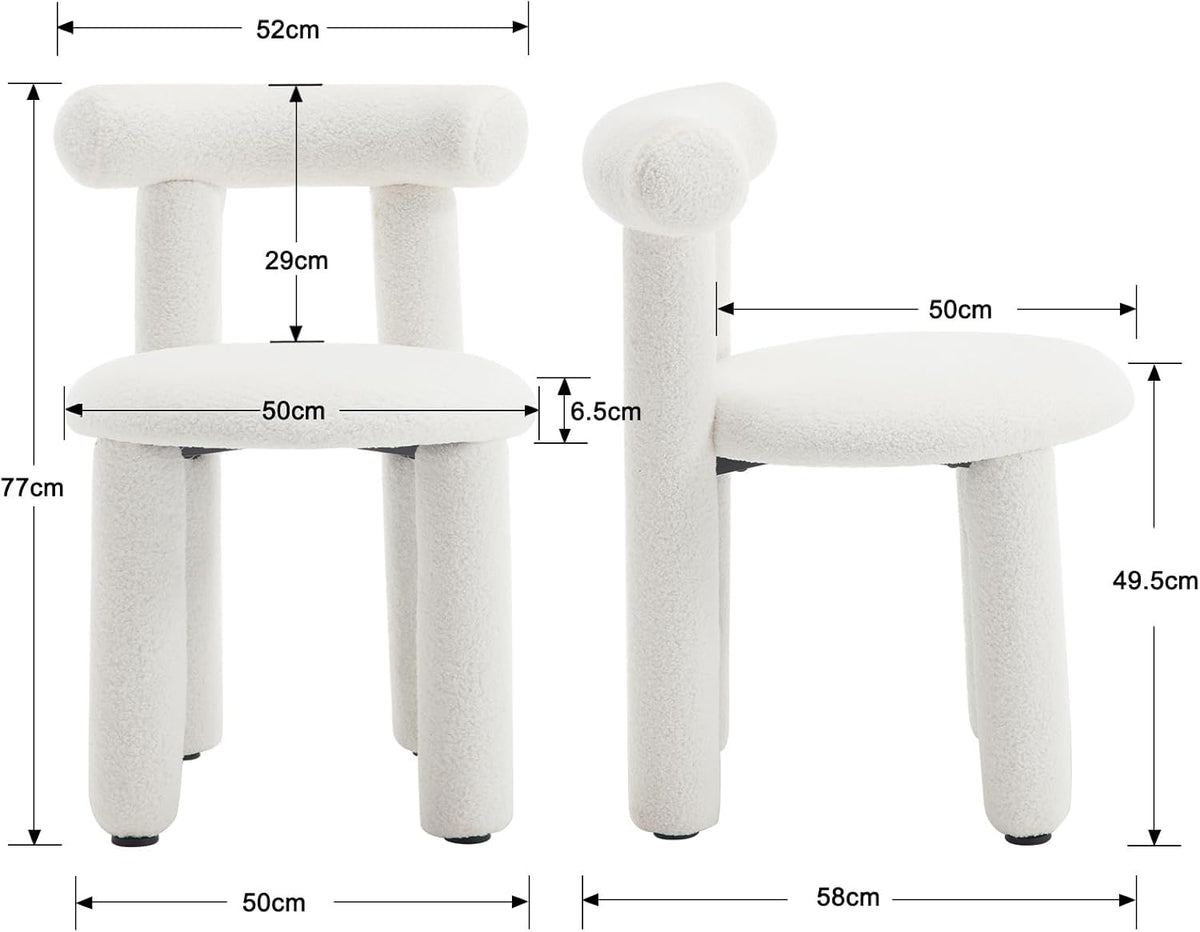 chairus Set of 2 Kitchen Chairs Faux Fur Dining Chairs No Armrest Modern Accent Chairs for Dining Room Upholstered Chairs Living Room Kitchen (White) - QUORE
