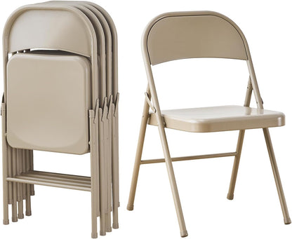 KAIHAOWIN Metalen klapstoel - Set van 4 volledig stalen opvouwbare stoelen ruimtebesparend en zwaar belastbaar voor vergadering kantoor bruiloft feest evenementen - beige