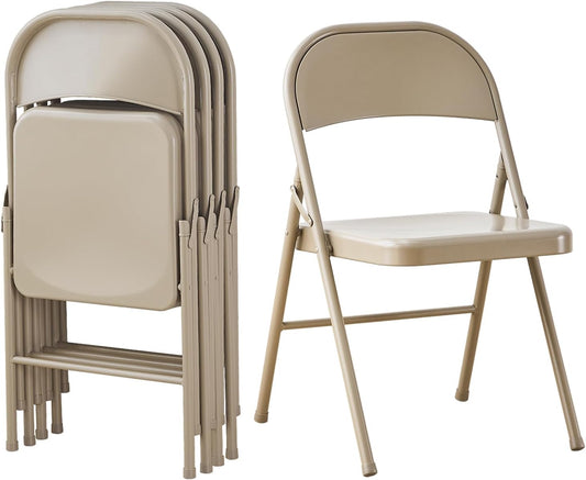 KAIHAOWIN Metalen klapstoel - Set van 4 volledig stalen opvouwbare stoelen ruimtebesparend en zwaar belastbaar voor vergadering kantoor bruiloft feest evenementen - beige