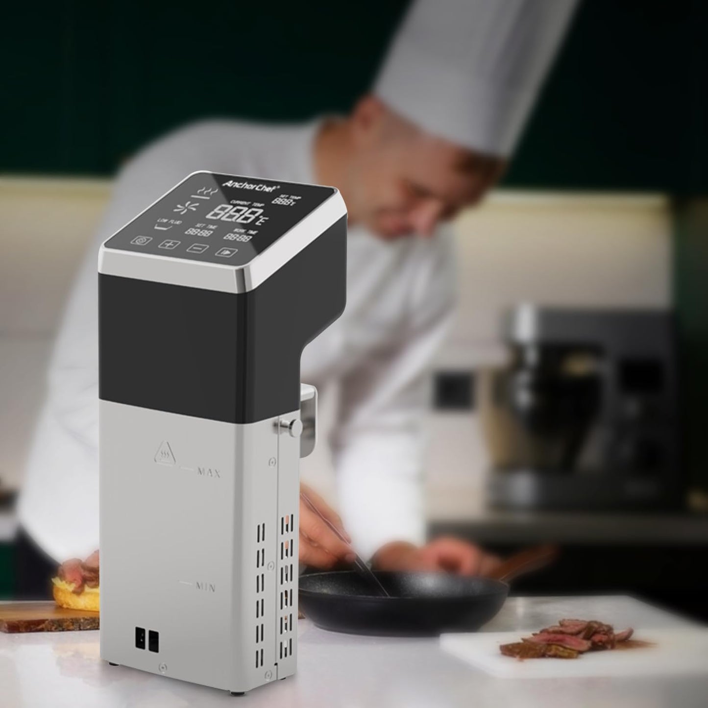 AnchorChef Sous Vide Machine, 1600 W, IPX7, waterdicht, commercieel precisiekoken, snel opwarmen, timer, nauwkeurige temperatuurregeling, koken op lage temperatuur, staal