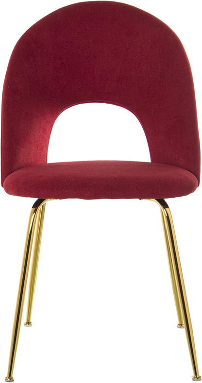 DRW Set van 4 stoelen van fluweel en metaal in rood en goud, 50 x 51 x 86 cm, zitvlak 47 cm