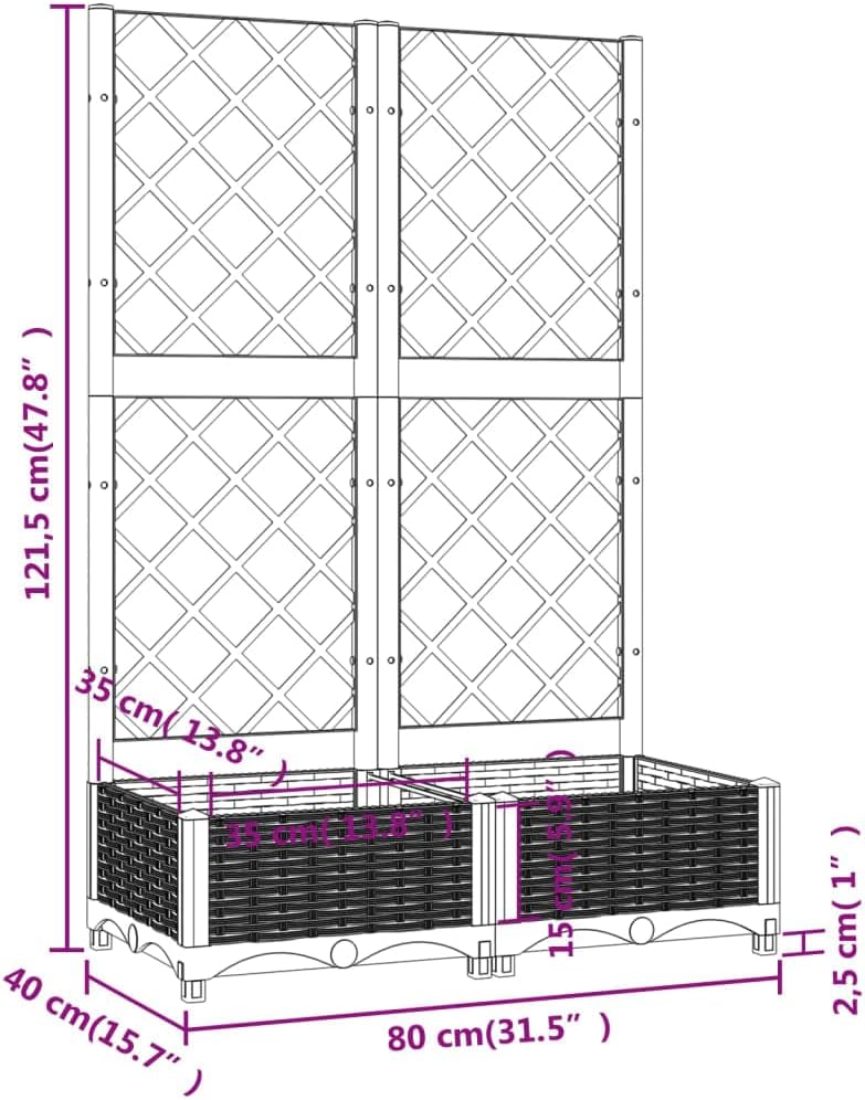 Gecheer Garden Box with Trellis White 80x40x121.5cm PP - QUORE