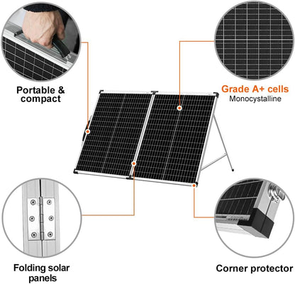 100W Draagbaar Zonnepaneel – Inklapbaar Zonnepaneel – Mobiele Panelen – Zonnecharger – Zonnepaneellader – Monokristallijn – Ingebouwde Laadregelaar – USB Uitgang