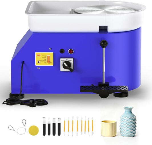 Elektrische Draaischijf Keramiek – Pottenbakkersschijf – Pottenbakkers Wiel – Klei Draaitafel – Keramiekmachine – 25 cm Draaiplateau – 350 W Motor – 0-300 RPM Snelheidsregeling – Inclusief 11 Pottenbakkers Gereedschappen