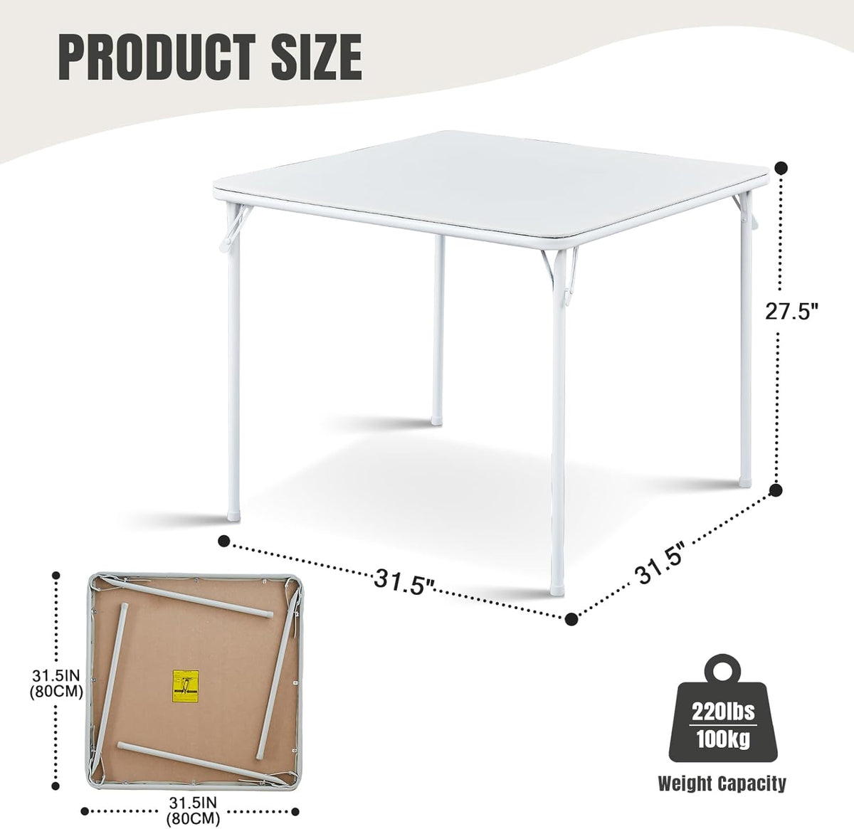 Vierkante klaptafel, draagbaar, robuuste kaarttafel met vinylplaat, voor binnen en buiten, opvouwbare tafel voor feest, picknick, camping, kantoor en evenementen (wit)