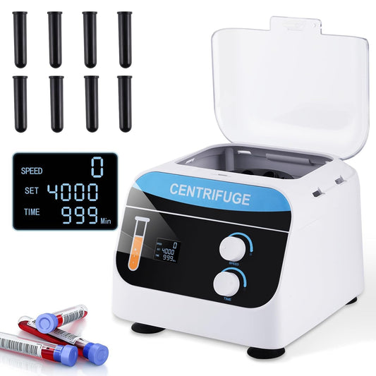 YUCHENGTECH Laboratoriumcentrifuge Tafelcentrifuge Digitale Lage Snelheid Centrifuge 8x20ml 4000 rpm 0-999 Min 1920xg voor Centrifugebuisjes van 5 ml/7 ml/10 ml, 28x26x21cm 5kg