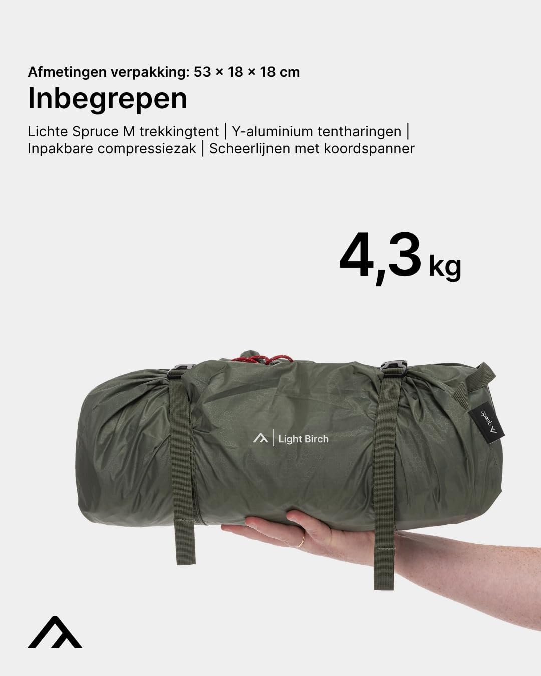 qeedo Light Birch M trekking tent, 3 persoons, kleine verpakkingsmaat (53 x 18 cm), licht (3,48 kg)
