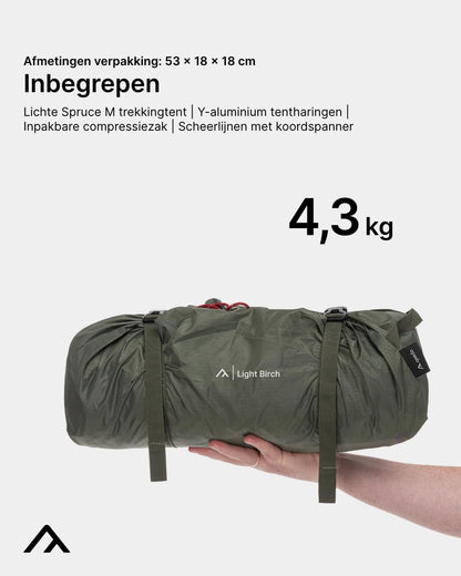 qeedo Light Birch M trekking tent, 3 persoons, kleine verpakkingsmaat (53 x 18 cm), licht (3,48 kg)