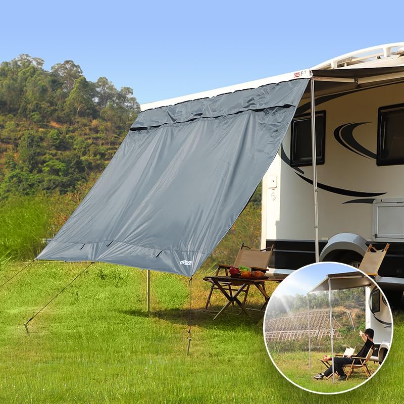 Awning Sun & Regen Blocker Front Wall & Side Walls voor Camper Van, Motorhome en Caravan Minivan-Bus Awning Wall Made Tweelaags Ontwerp (440 x 200cm)
