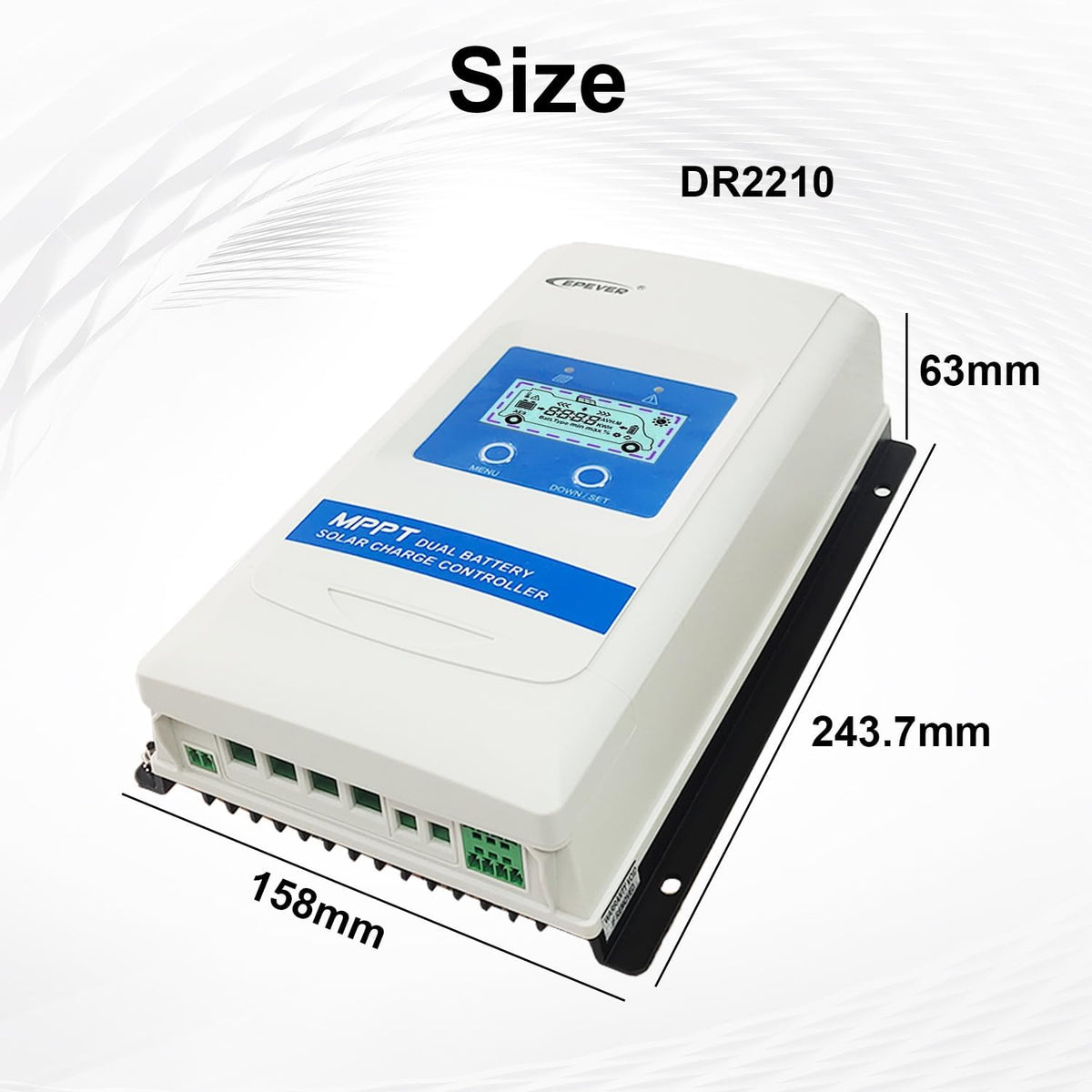 20A MPPT Solar Charge Controller 12V/24V Automatische Identificatie Systeemvoltage met LCD Display en Dubbele USB Poort voor Solar Home Systeem - DR2210N