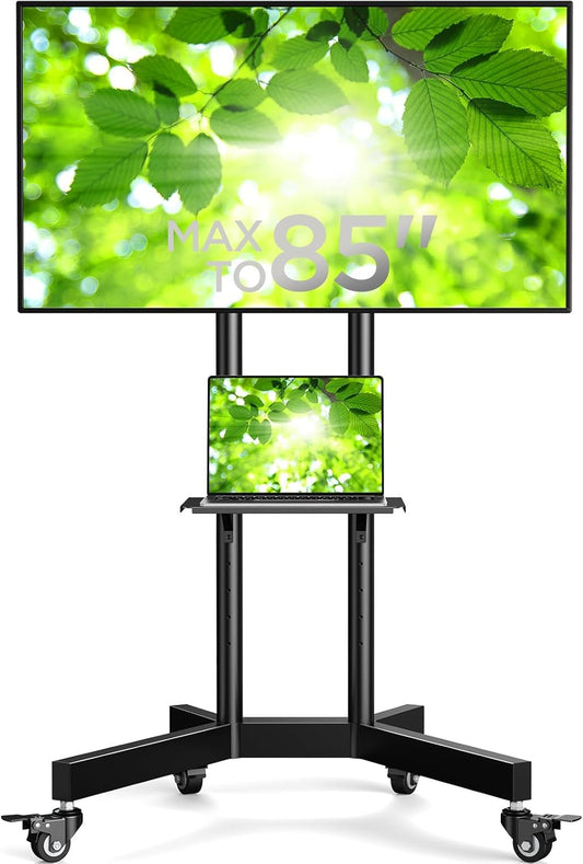 Mobiele Tv-standaard Op Wielen – Tv Kar, Tv Statief, Tv Trolley, Tv Wagen – Voor 32-85 Inch, Tot 60 Kg – In Hoogte Verstelbaar Met Vergrendelbare Wielen