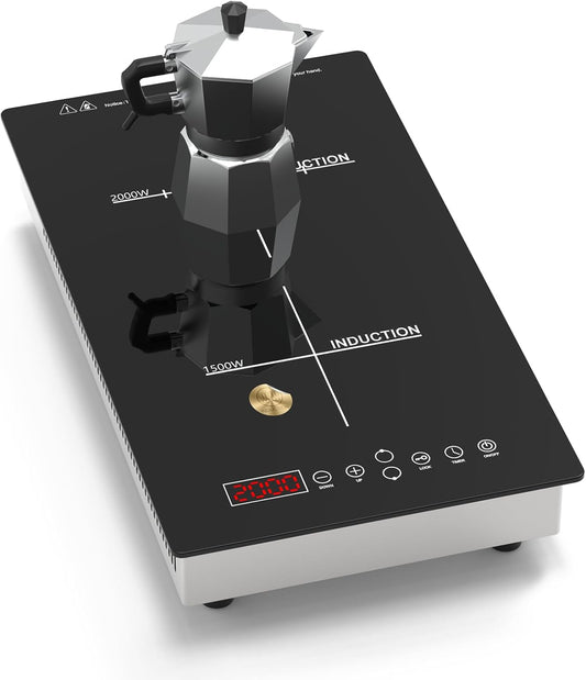 30cm Built-in Induction Hob 2 Ring, 3500W Electric Hob with Touch Control, Plug-in Double Zone Cooker with Timer & Child Lock, 230V for Kitchen or Worktop Use