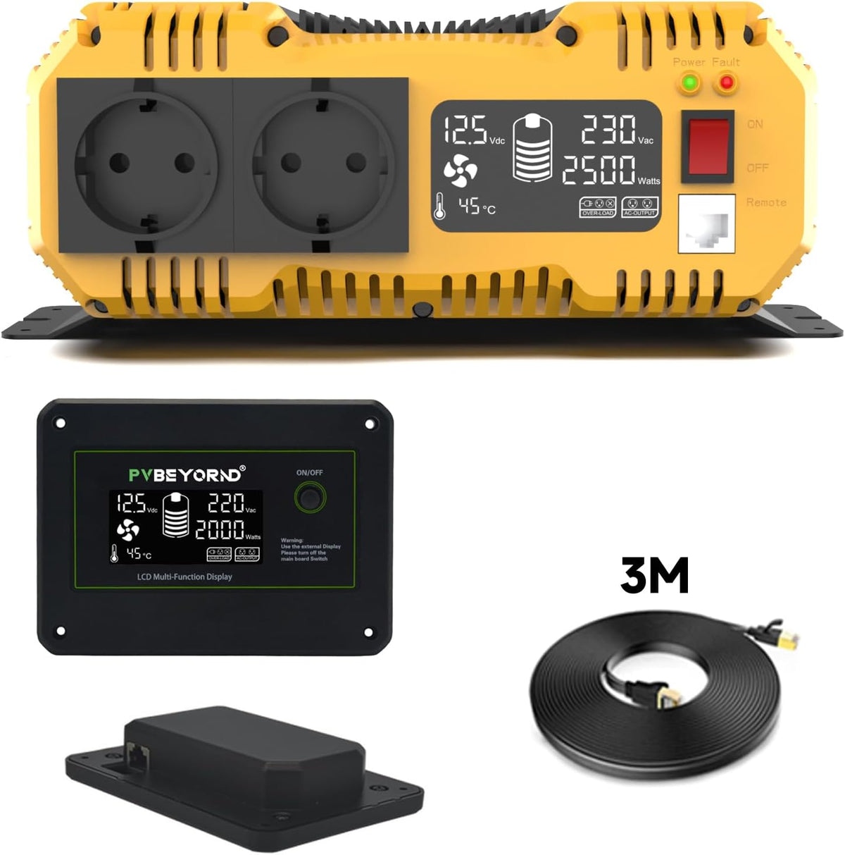 Omvormer 12V naar 230V Zuivere Sinus 2500W/5000W Spanningsomvormer 12V 230V Met een externe LCD-controller, geschikt voor campers en elektrische installaties in huis